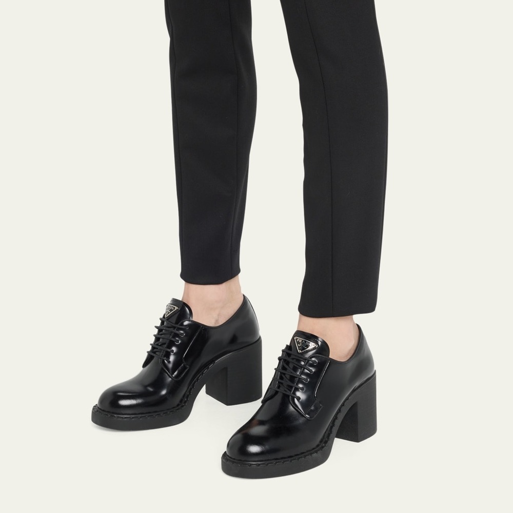 Prada leather heeled loafers